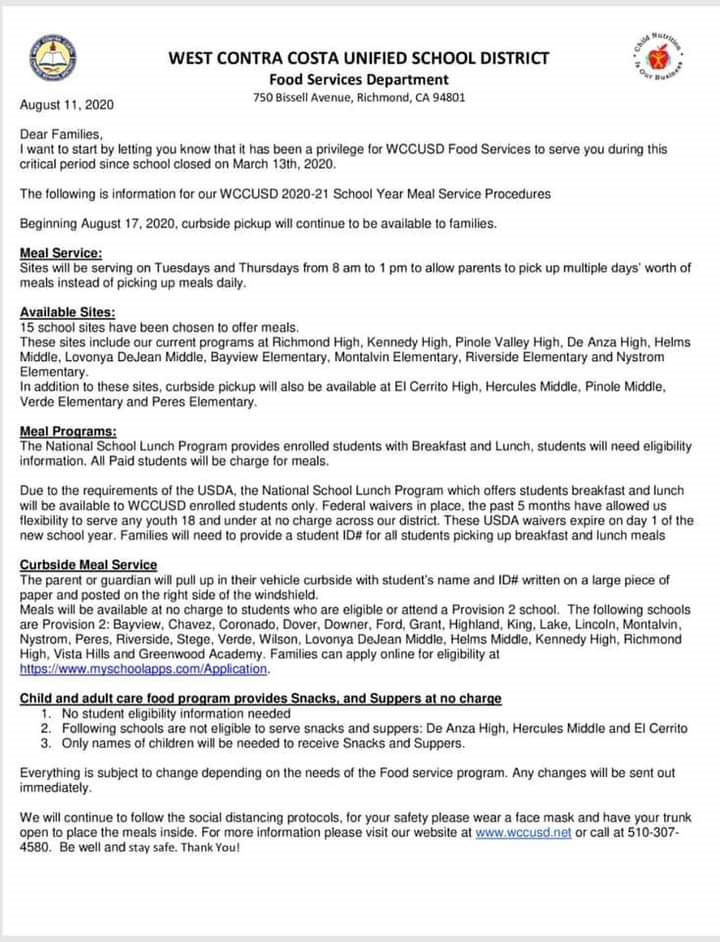 Food Service Update 8/11/20